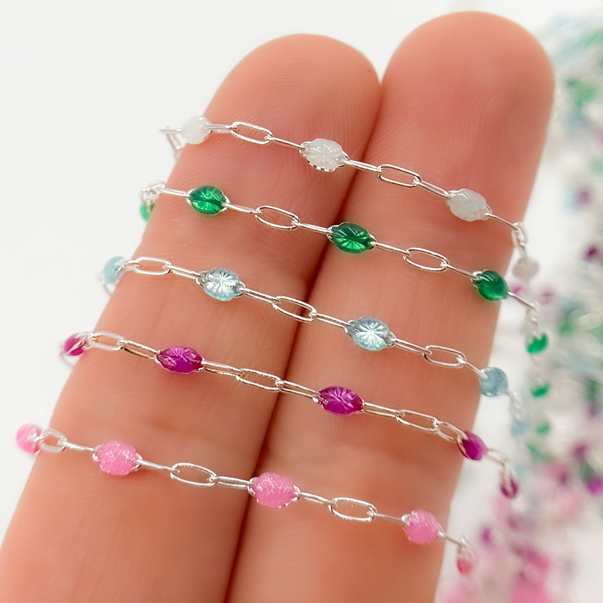 V250ENSS. Sterling Silver Enamel Satellite Chains