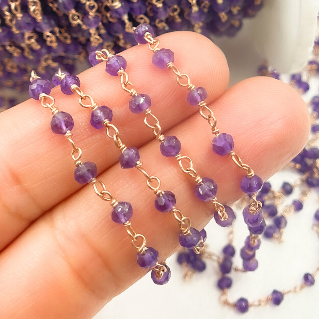 Amethyst Rose Gold Plated 925 Sterling Silver Wire Chain. AME10