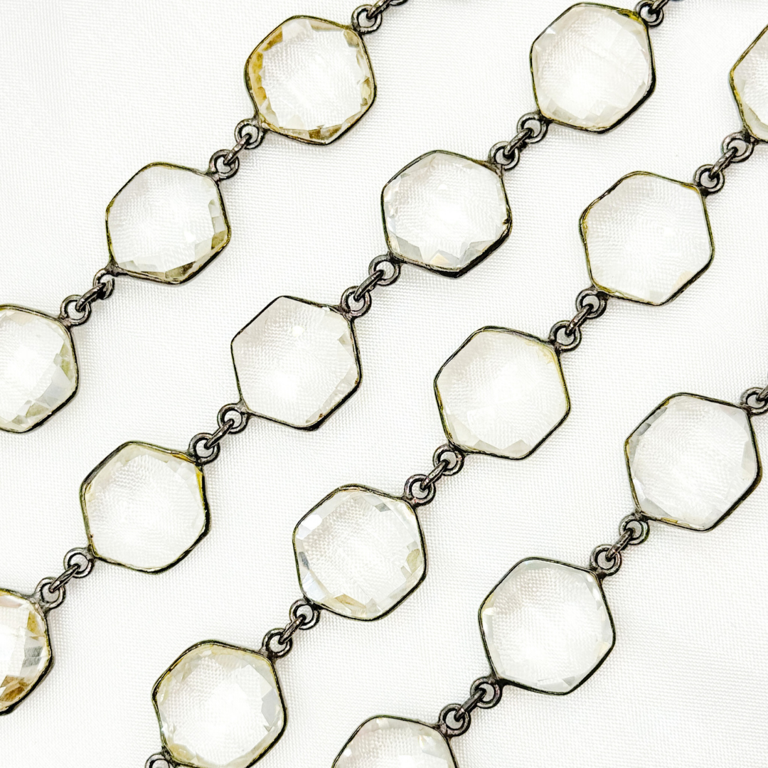 Crystal Hexagon Shape Bezel Oxidized Wire Chain. CR2