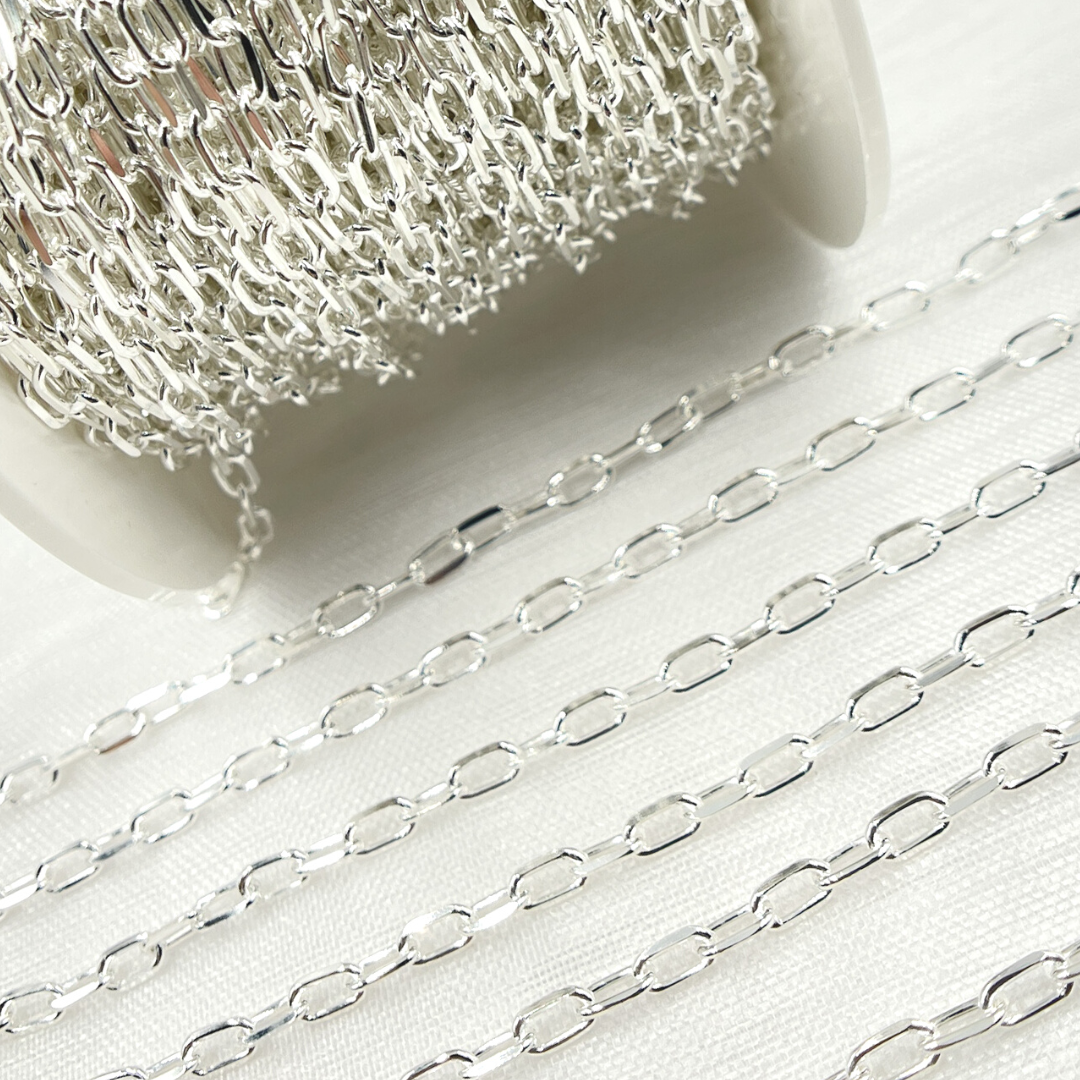 V182SS. Sterling Silver Diamond Cut Paperclip Link Chain