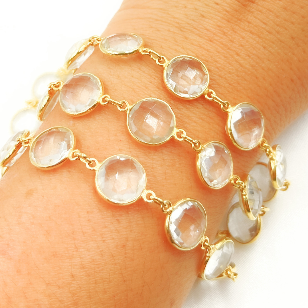 Crystal Round Shape Bezel Gold Plated Wire Chain. CR11