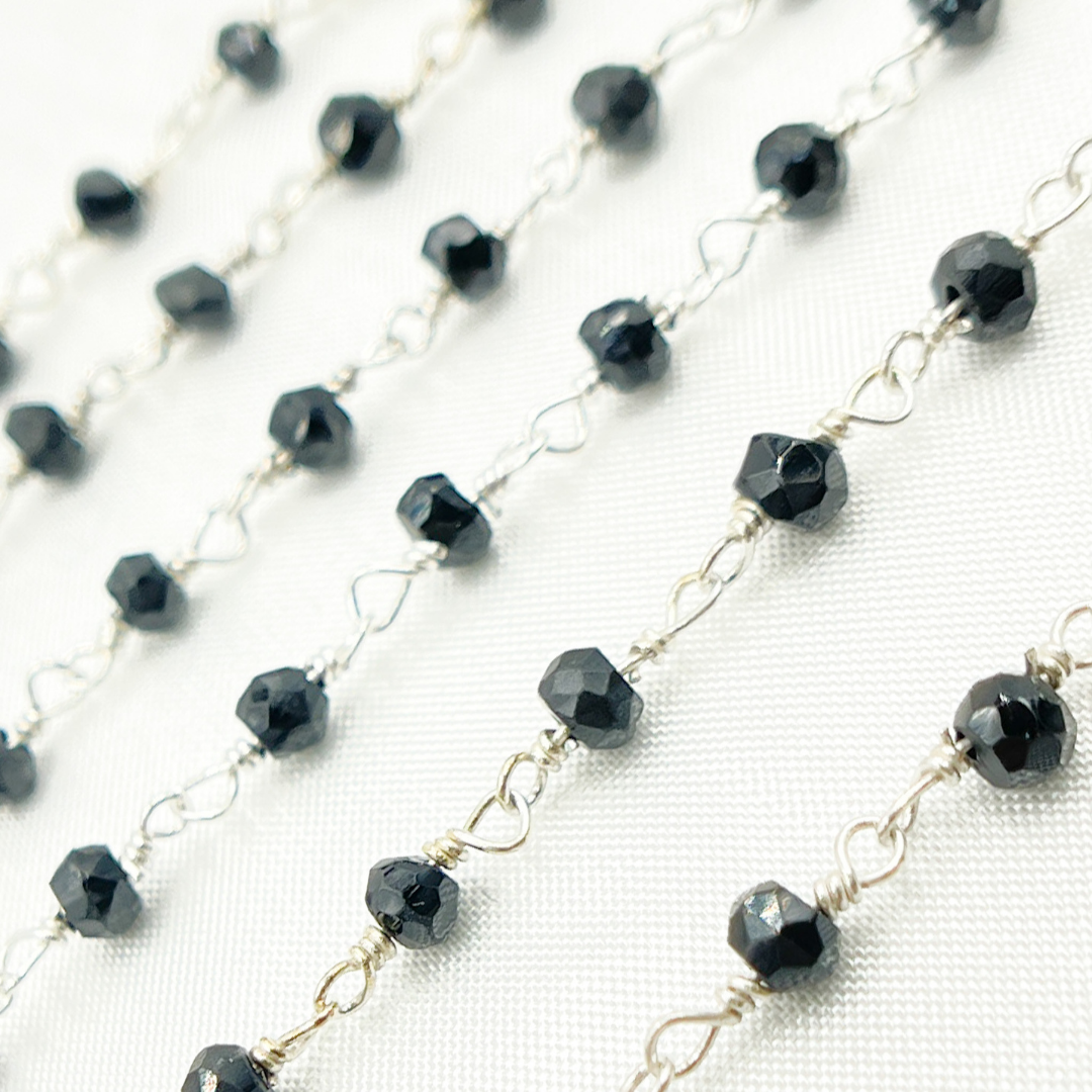 BSP55. Black Spinel Sterling Silver Wire Chain