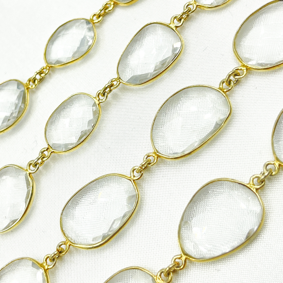 Crystal Organic Shape Bezel Gold Plated Wire Chain. CR9