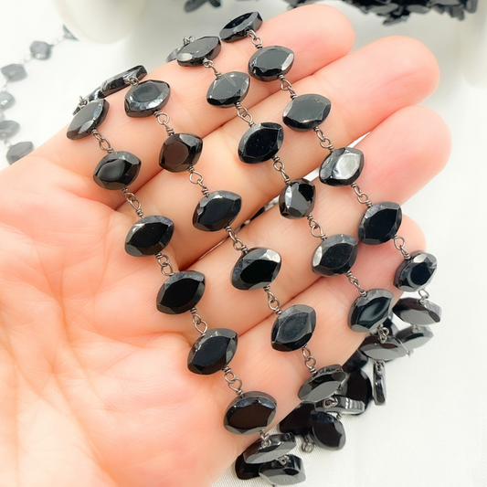 Black Spinel Oval Shape Oxidized Wire Chain. BSP51