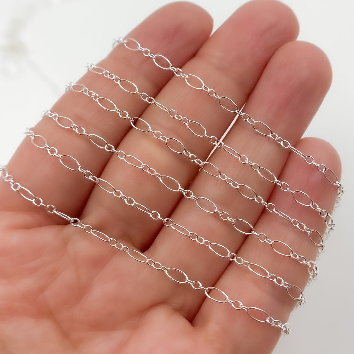 716-801SS. Sterling Silver Oval Long and Short Links Chain