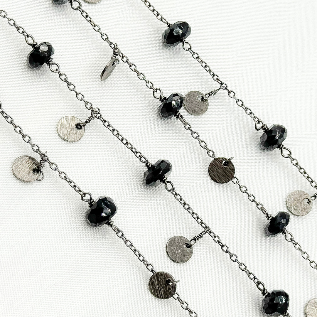 Black Spinel and Dangle Disc Oxidized Wire Chain. BSP35