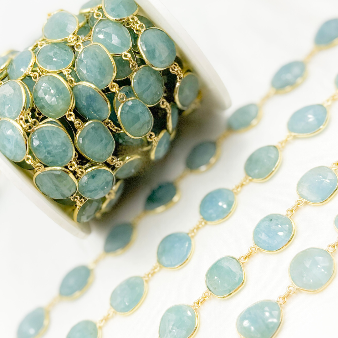 Aquamarine Organic Shape Bezel Chain. AQU13