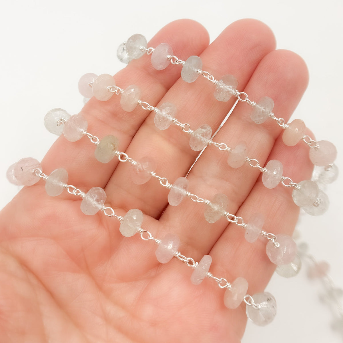 MAQ4. Multi Aquamarine Sterling Silver Wire Chain