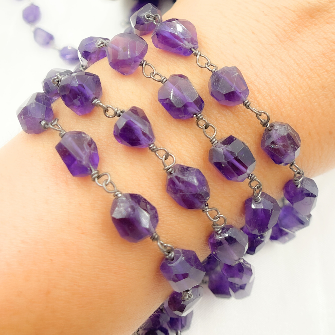 Amethyst Organic Shape Oxidized Wire Chain. AME25