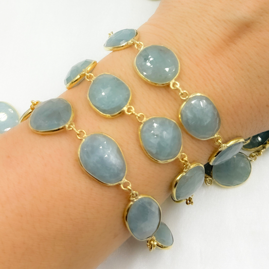 Aquamarine Organic Shape Bezel Chain. AQU13