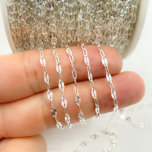 V170SS. Sterling Silver Diamond Cut Marina & Round Cable Link Chain