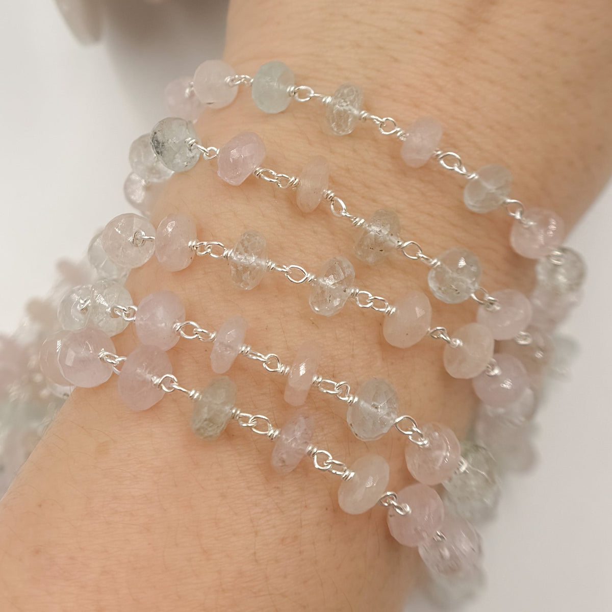 MAQ4. Multi Aquamarine Sterling Silver Wire Chain