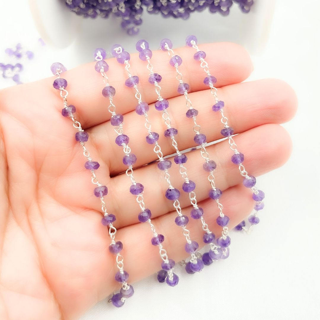 AME2. Amethyst 925 Sterling Silver Wire Chain