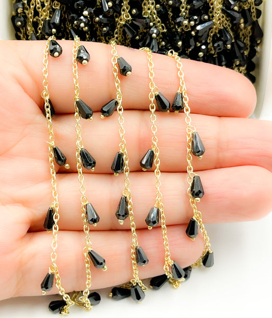 Black Spinel Drop Dangle Gold Plated Wire Chain. BSP37