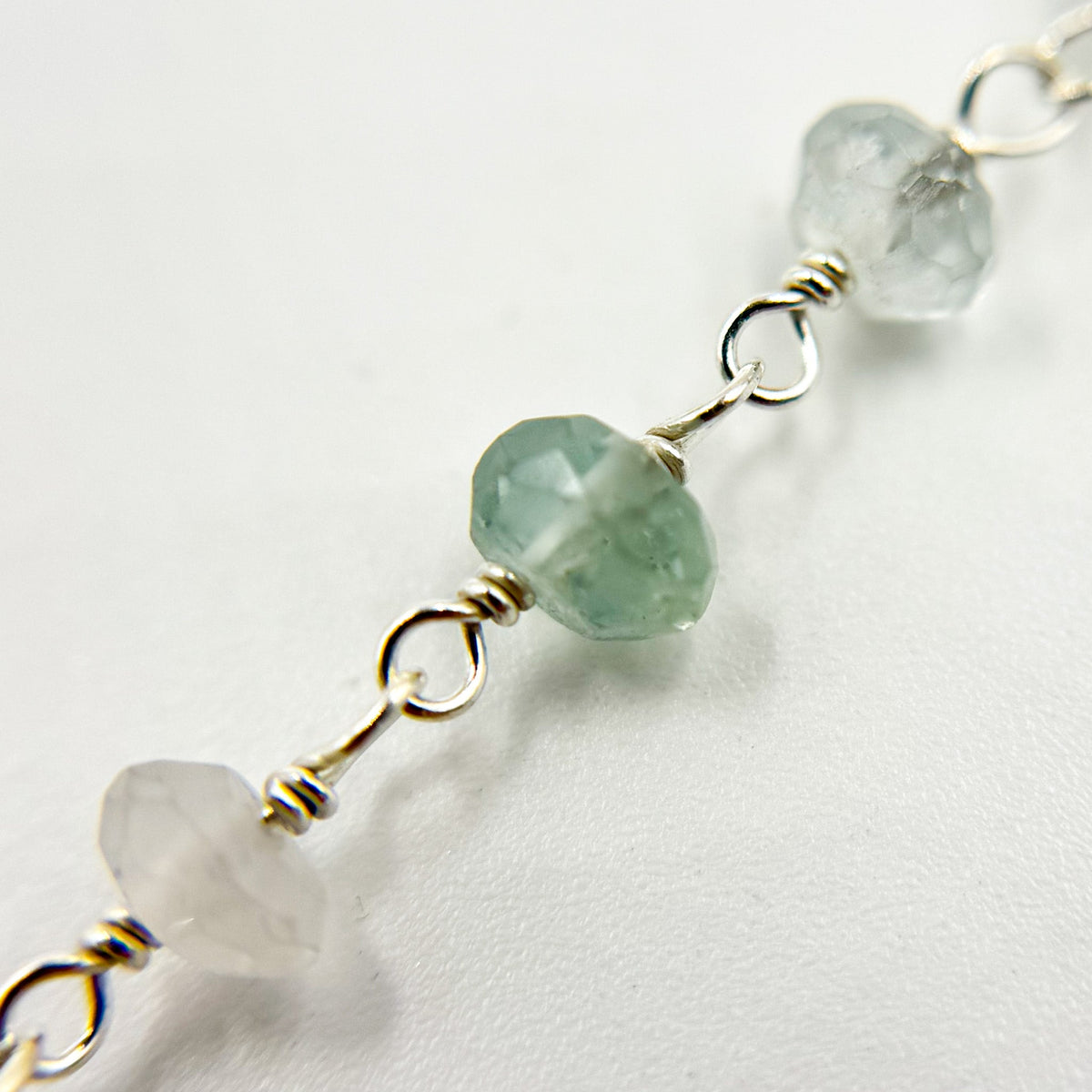 AQU30. Aquamarine Sterling Silver Wire Chain