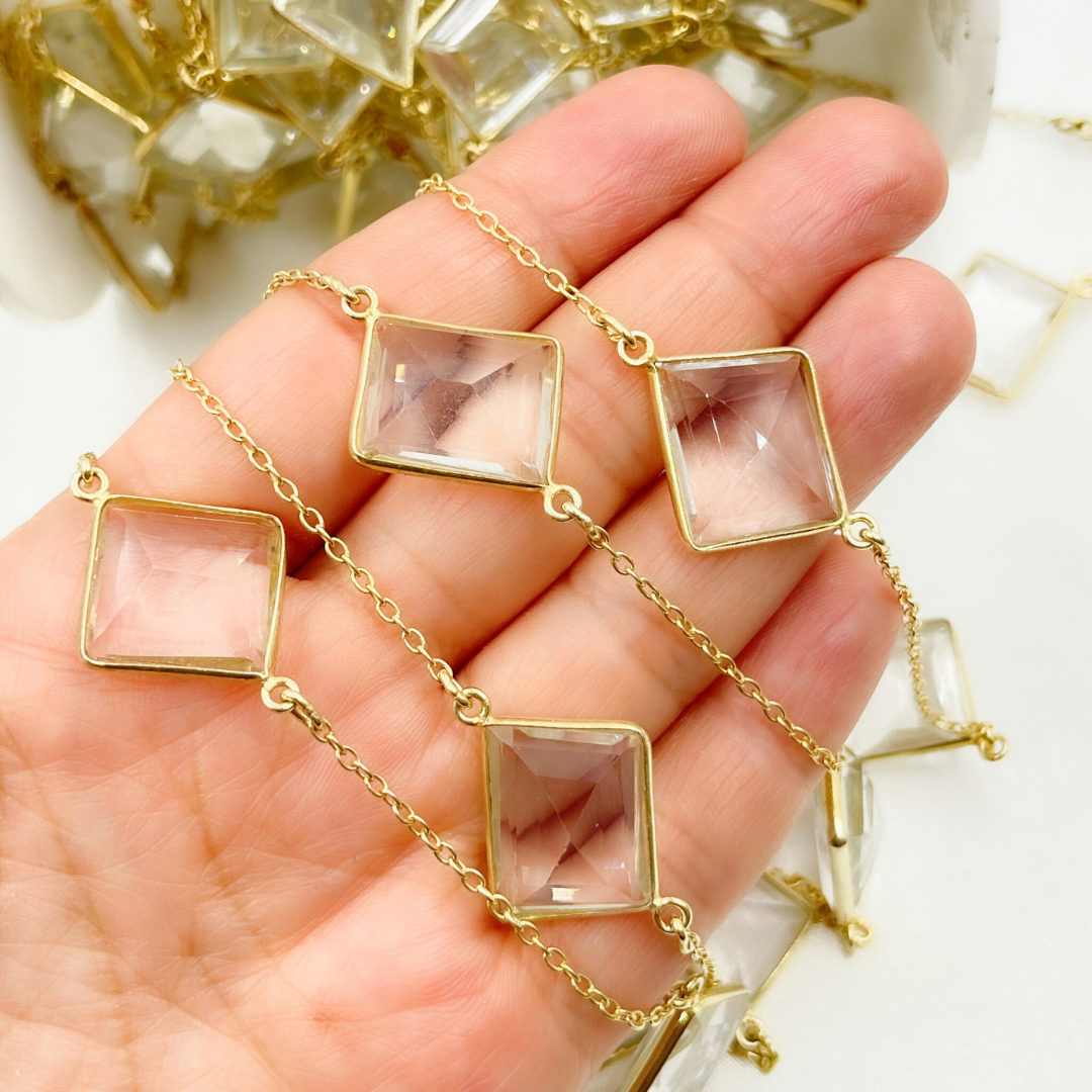 Crystal Rectangle Shape Bezel Gold Plated Wire Chain. CR6