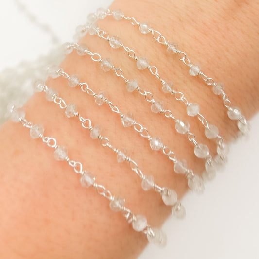 AQU32. Aquamarine Sterling Silver Wire Chain