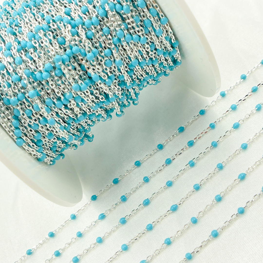 V203TURSS. Sterling Silver Turquoise Color Enamel Chain