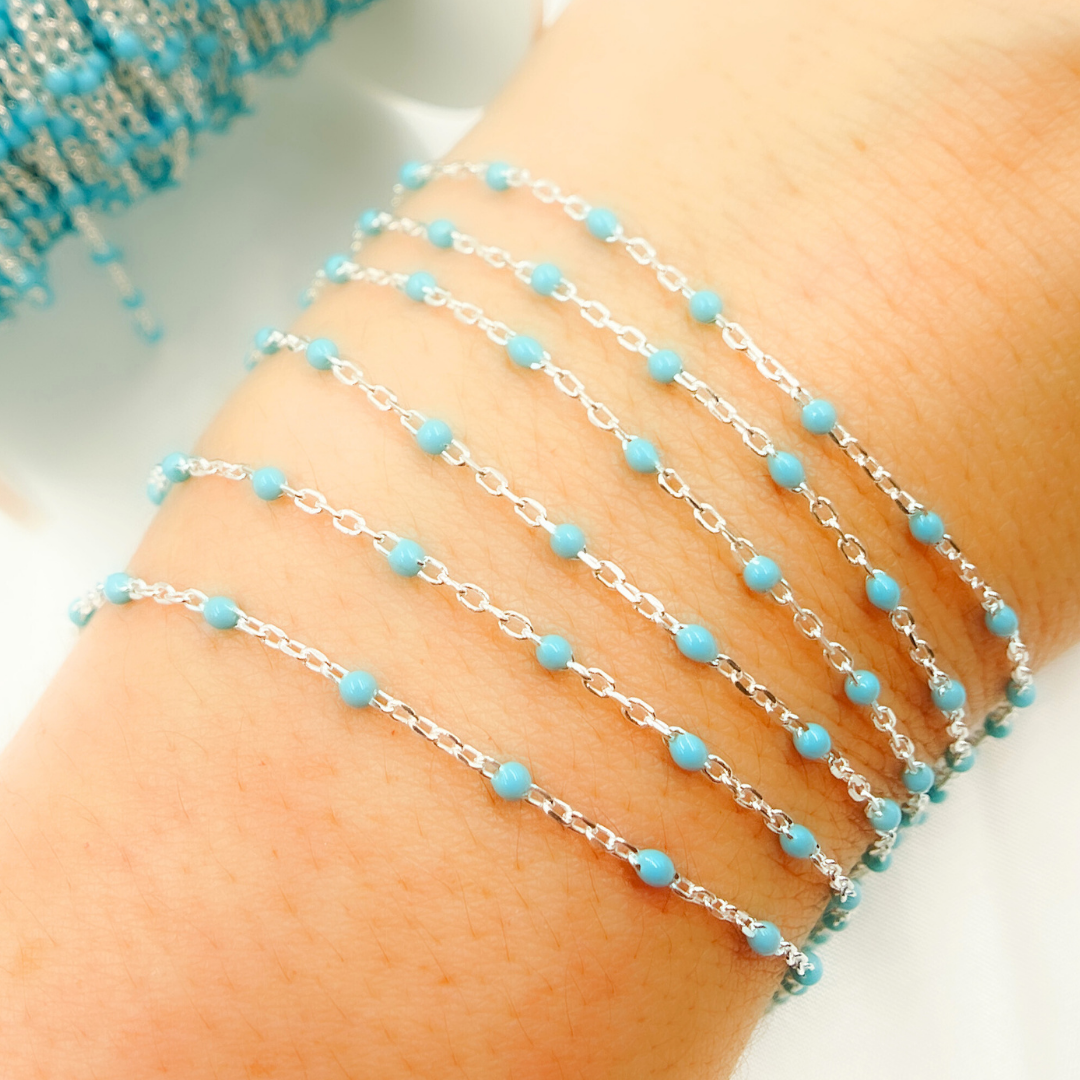 V203TURSS. Sterling Silver Turquoise Color Enamel Chain