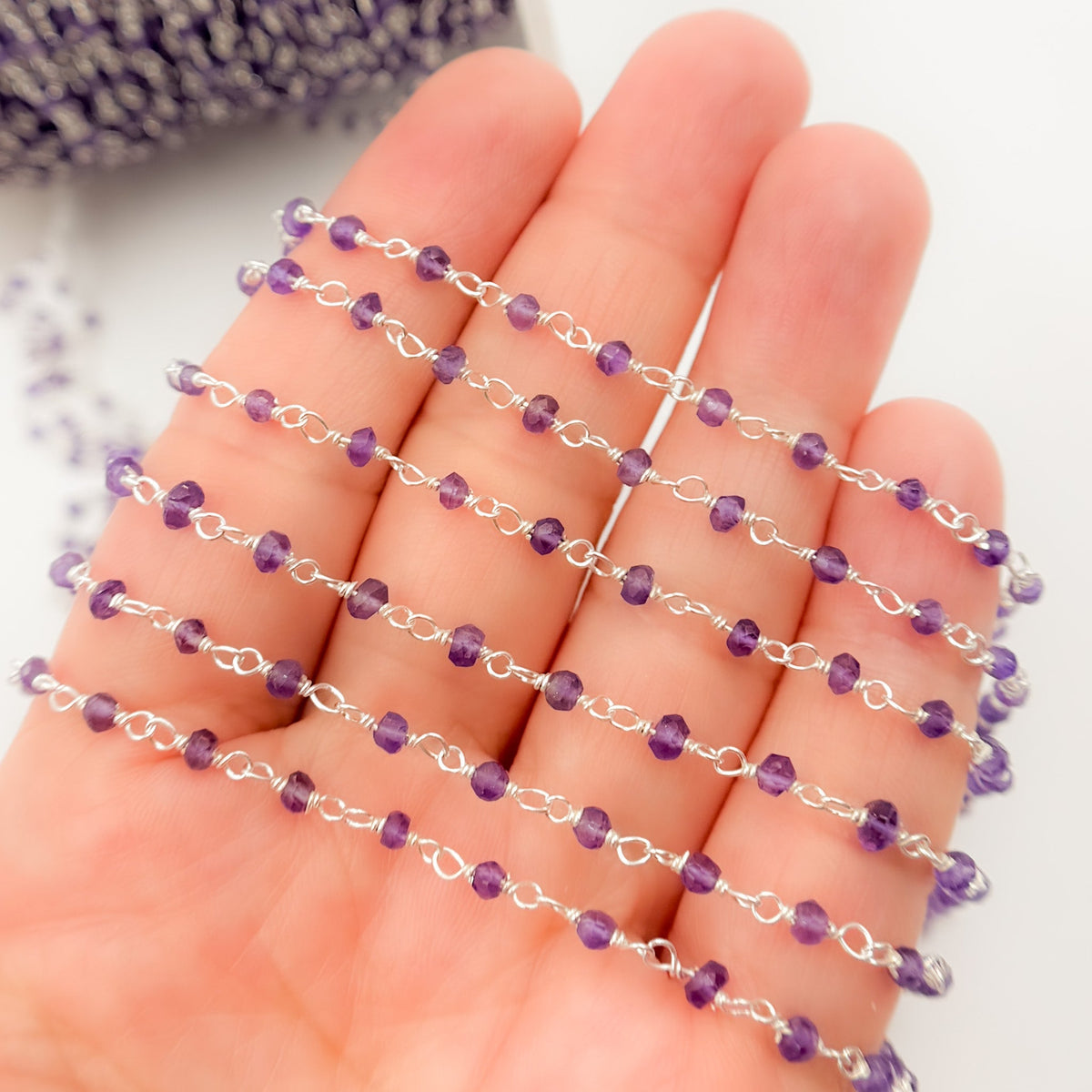 AME34. Amethyst Sterling Silver Wire Chain