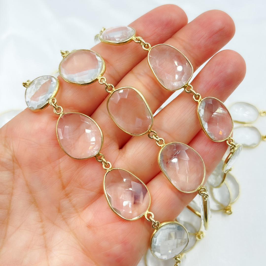 Crystal Organic Shape Bezel Gold Plated Wire Chain. CR9