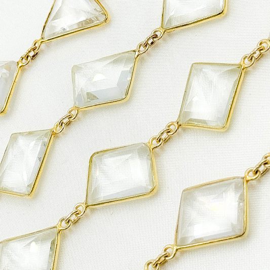 Crystal Rectangular Shape Bezel Gold Plated Wire Chain. CR8