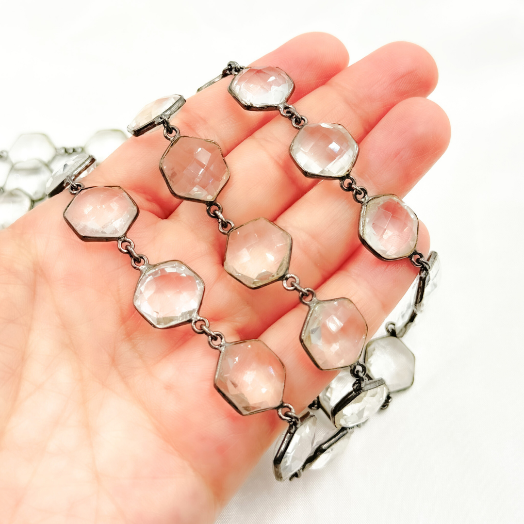 Crystal Hexagon Shape Bezel Oxidized Wire Chain. CR2