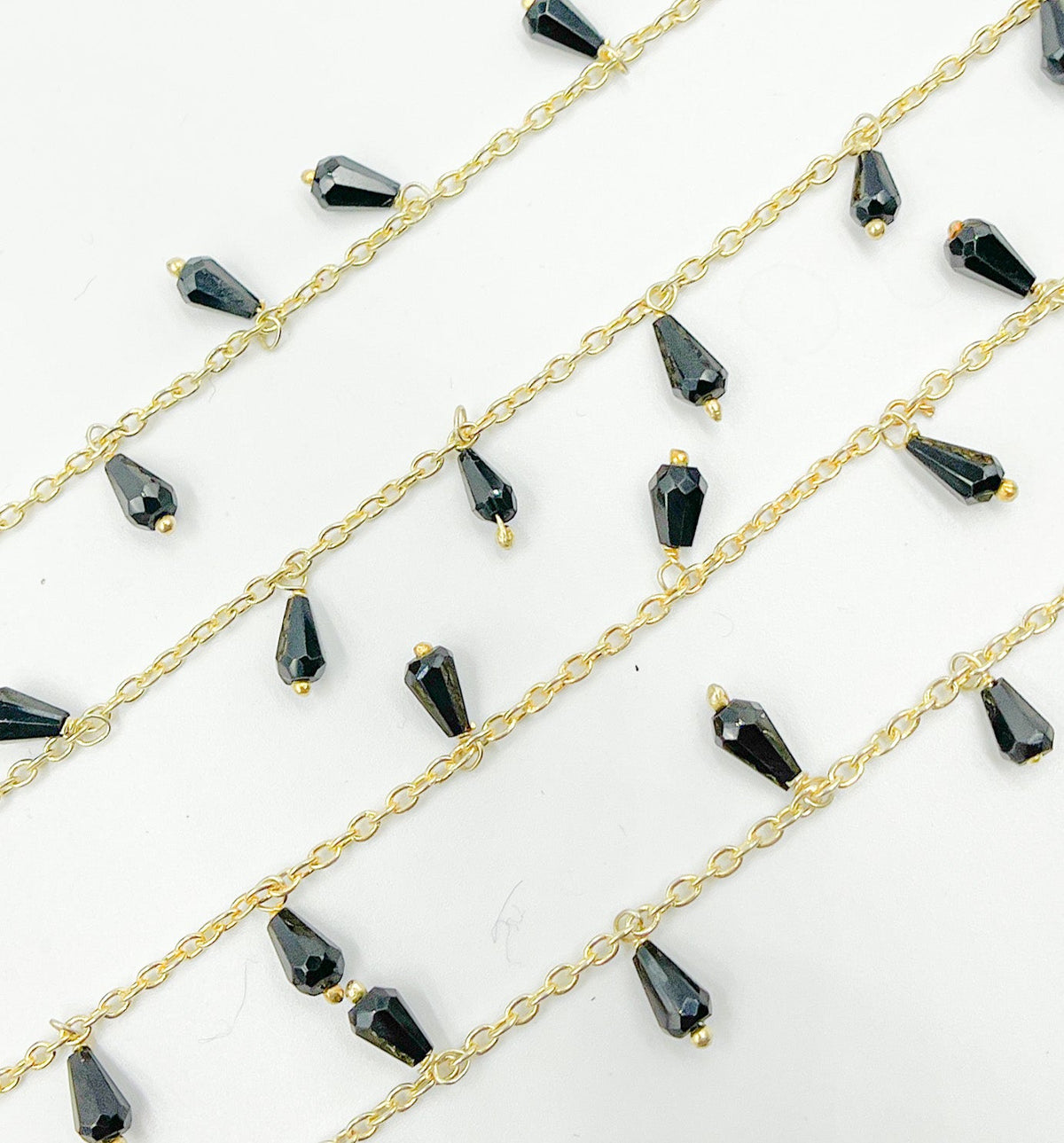 Black Spinel Drop Dangle Gold Plated Wire Chain. BSP37