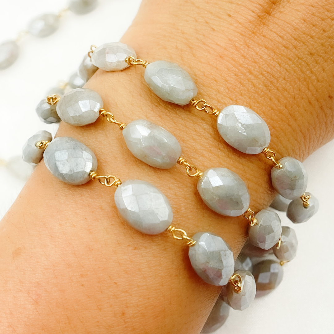 Milky Aquamarine Gold Plated Wire Chain. AQU16