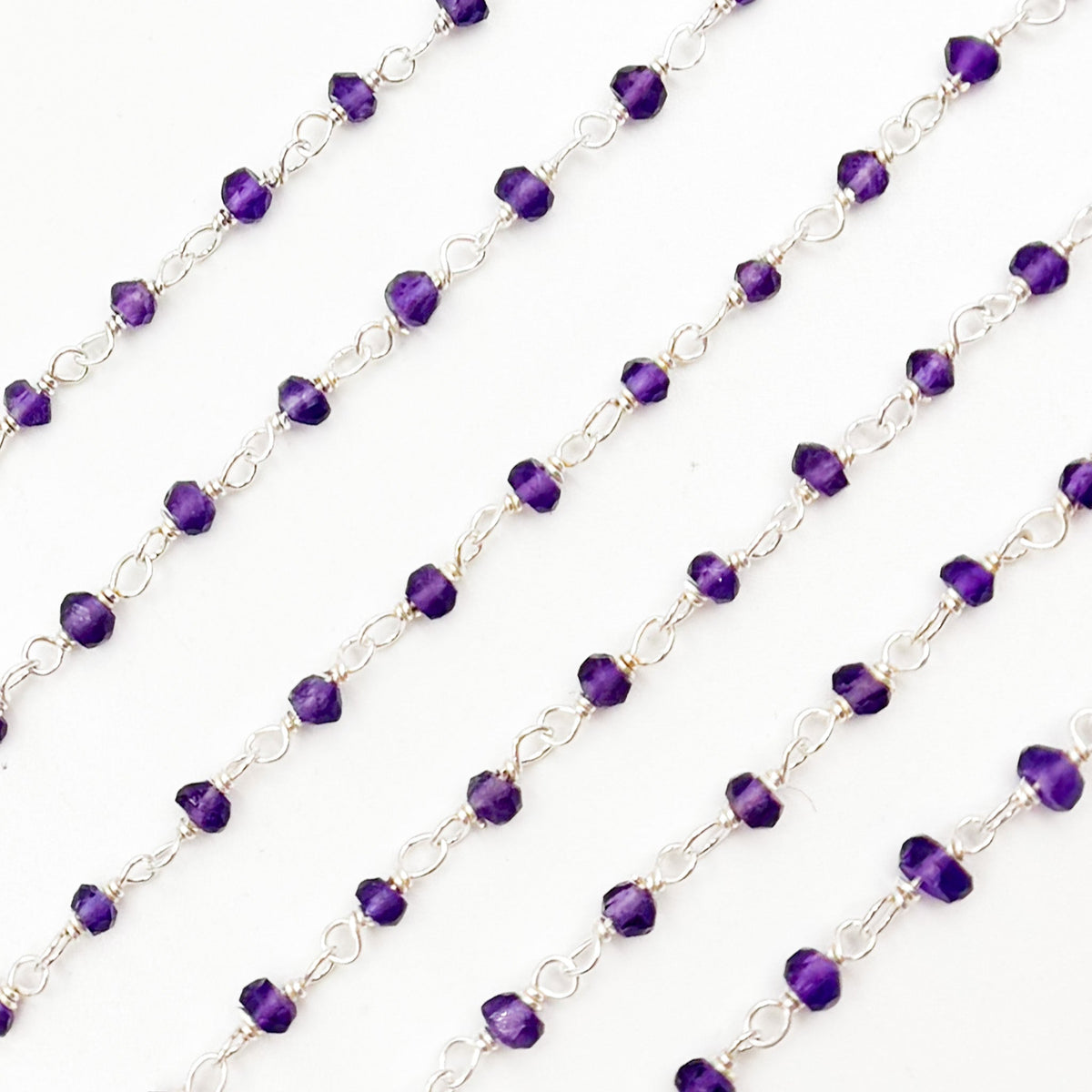 AME34. Amethyst Sterling Silver Wire Chain