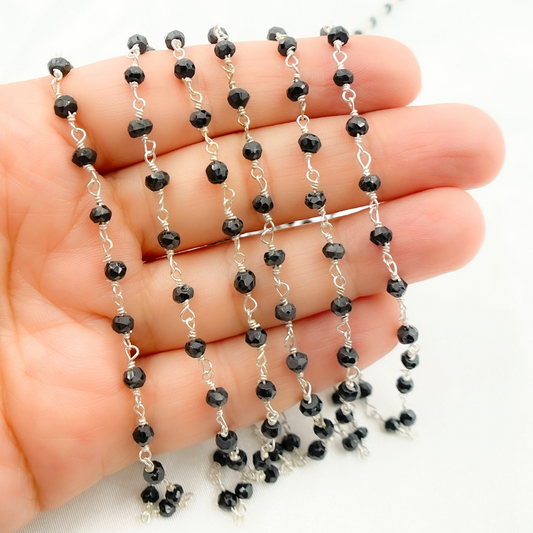 BSP55. Black Spinel Sterling Silver Wire Chain
