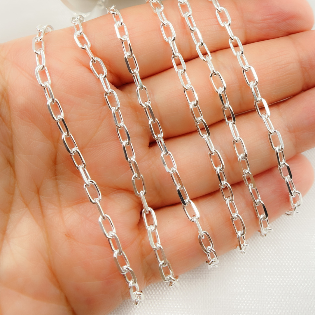 V182SS. Sterling Silver Diamond Cut Paperclip Link Chain