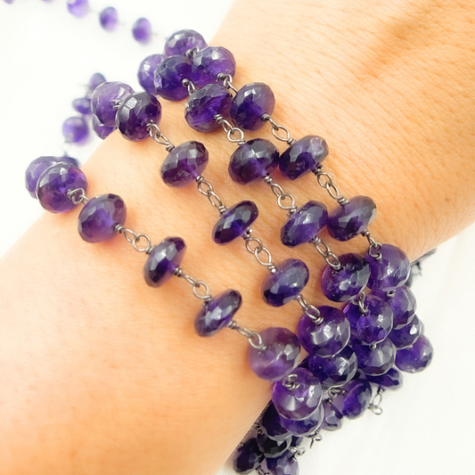 Amethyst Oxidized 925 Sterling Silver Wire Chain. AME12
