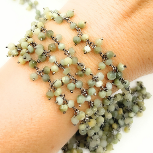 Cats Eye Cluster Dangle Oxidized  Silver Wire Chain. CAT12