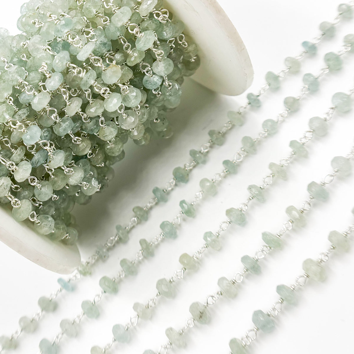 AQU27. Aquamarine Sterling Silver Wire Chain