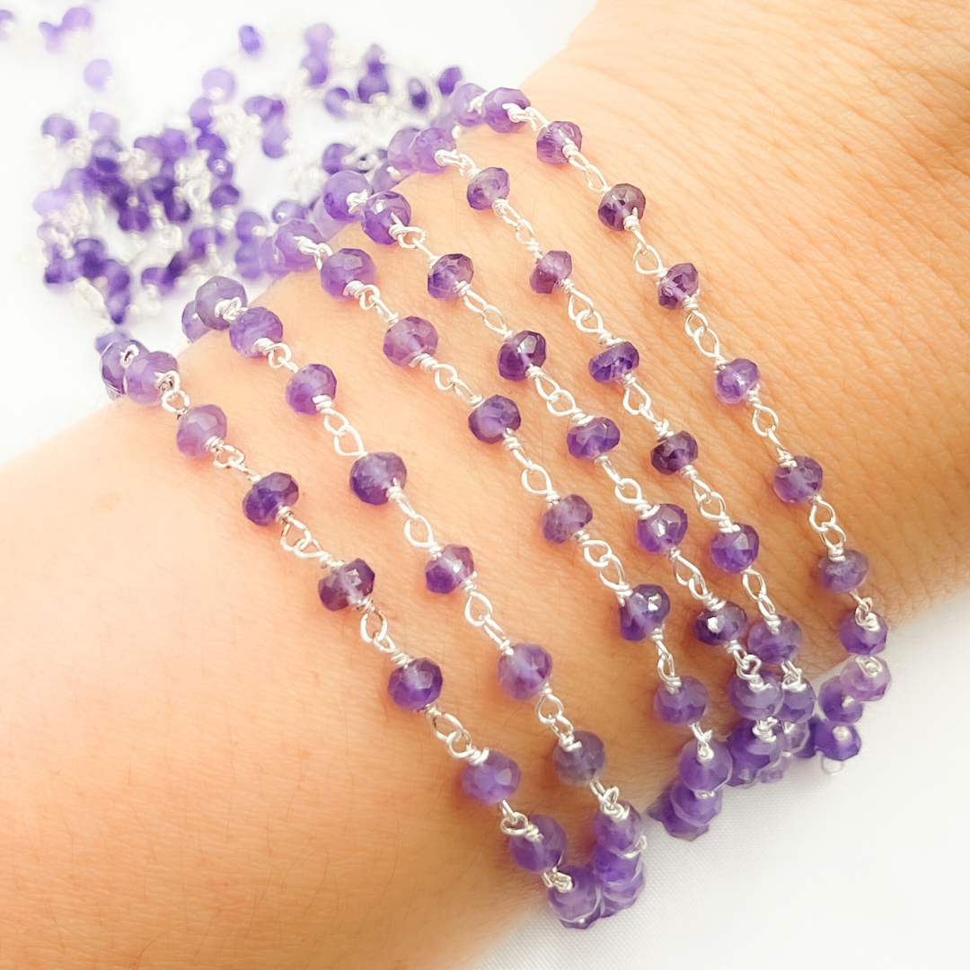 AME2. Amethyst 925 Sterling Silver Wire Chain