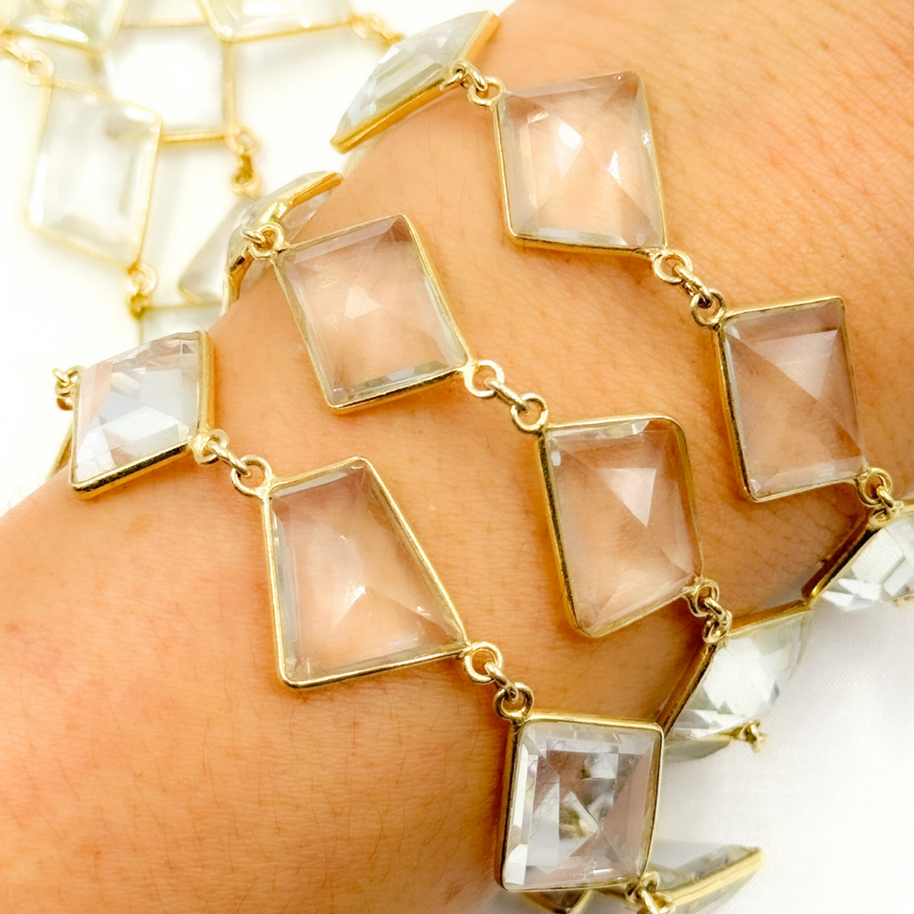 Crystal Rectangular Shape Bezel Gold Plated Wire Chain. CR8
