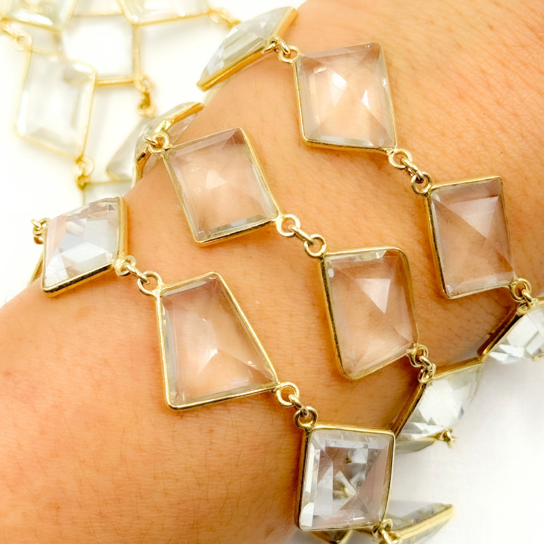 Crystal Rectangular Shape Bezel Gold Plated Wire Chain. CR8