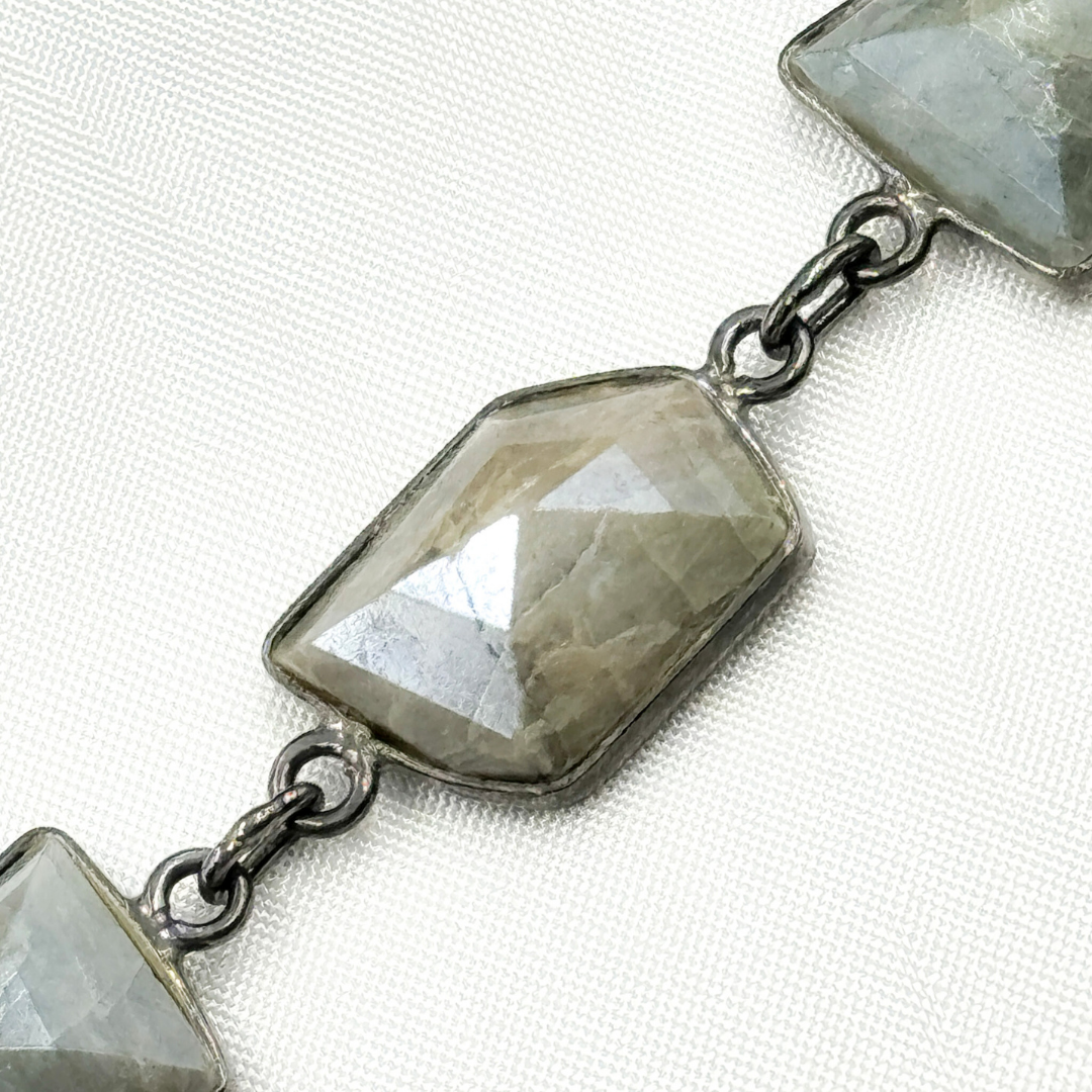 Coated Milky Aquamarine Organic Shape Bezel Oxidized Wire Chain. AQU7