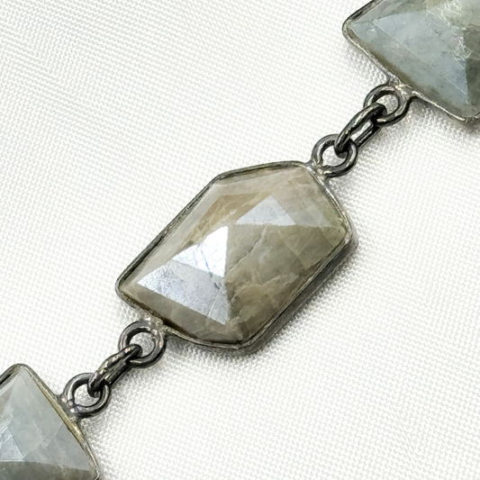 Coated Milky Aquamarine Organic Shape Bezel Oxidized Wire Chain. AQU7