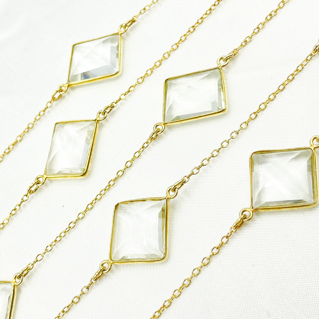 Crystal Rectangle Shape Bezel Gold Plated Wire Chain. CR6