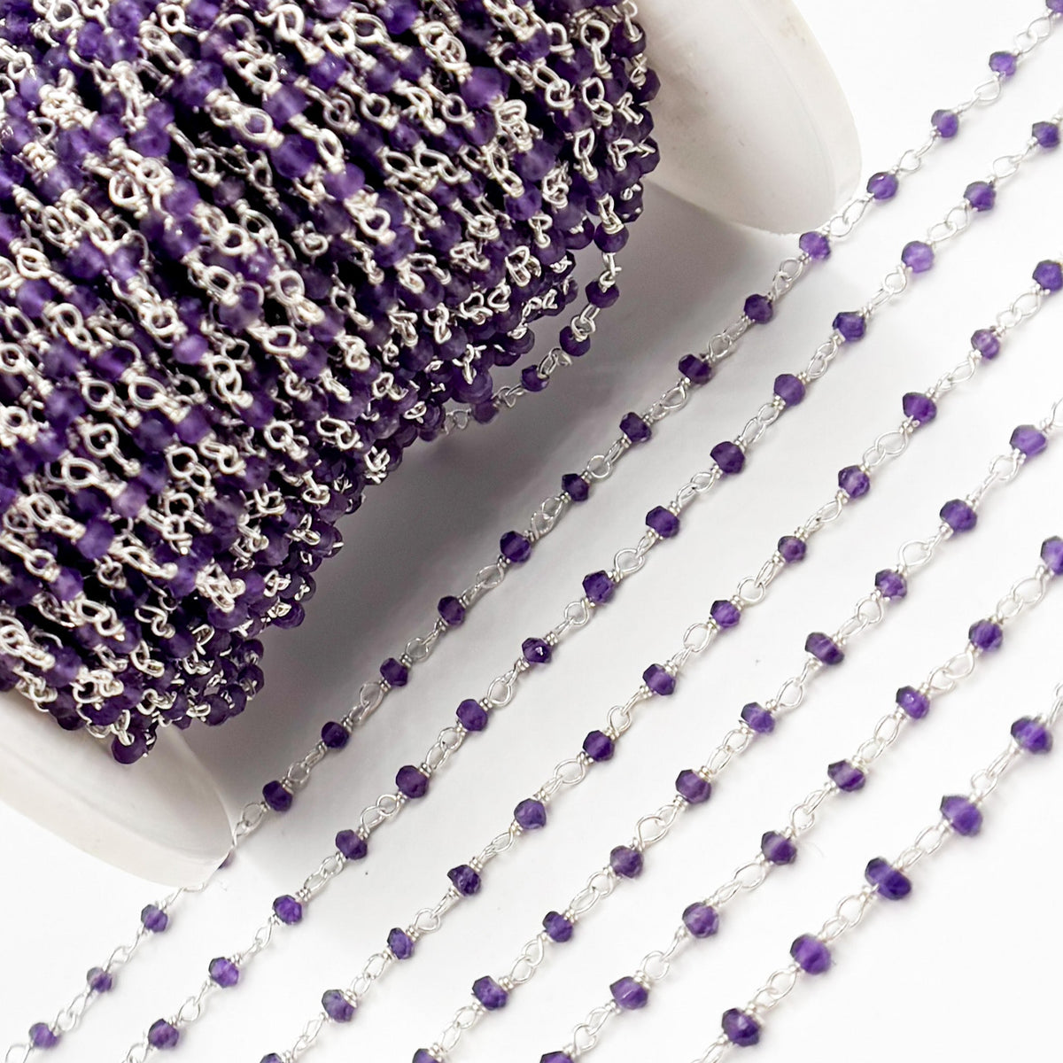 AME34. Amethyst Sterling Silver Wire Chain