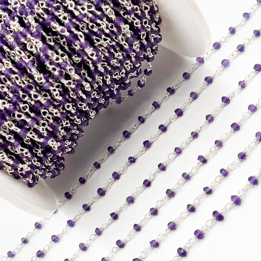AME34. Amethyst Sterling Silver Wire Chain