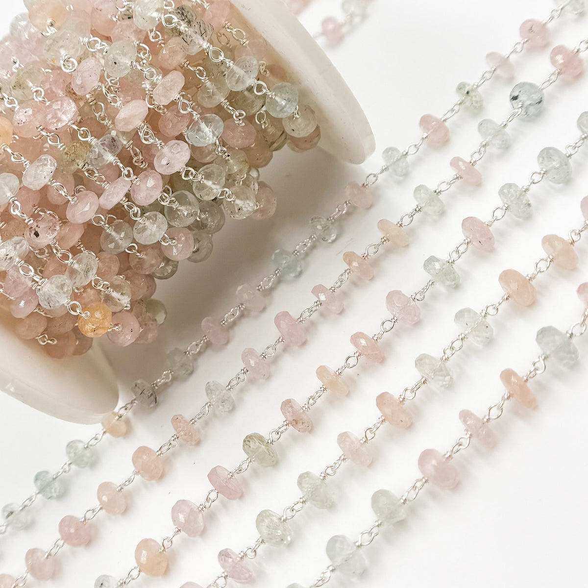 MAQ4. Multi Aquamarine Sterling Silver Wire Chain