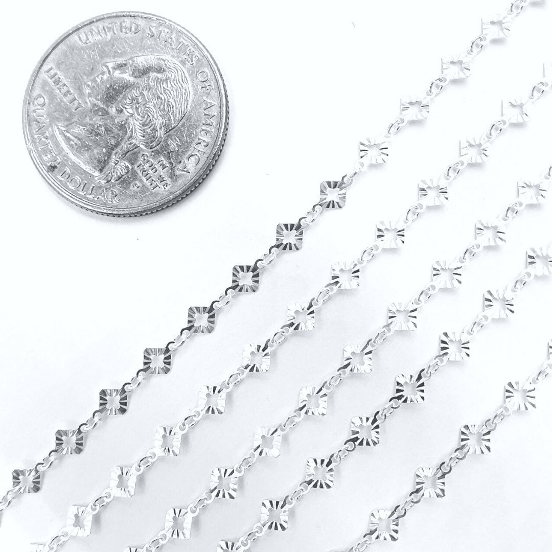 V18DCSS. Sterling Silver Hammered Diamond Shape Link Chain