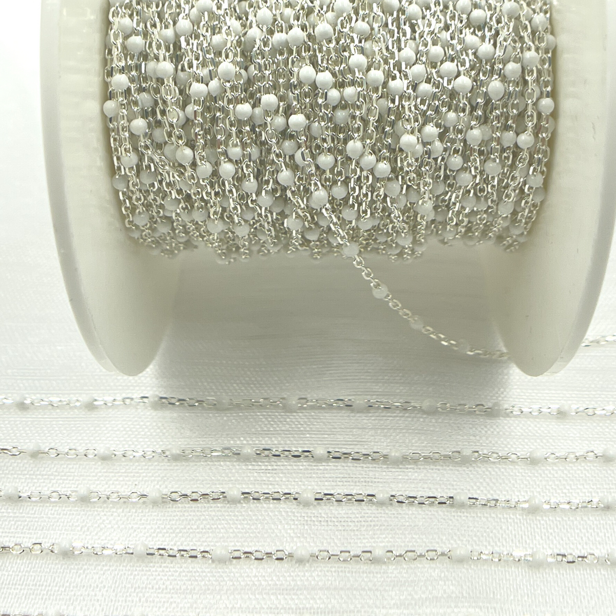 V203WTSS. Sterling Silver White Color Enamel Chain