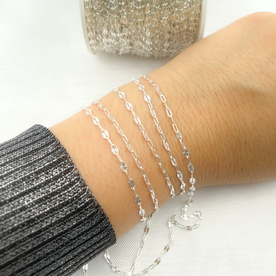 V170SS. Sterling Silver Diamond Cut Marina & Round Cable Link Chain
