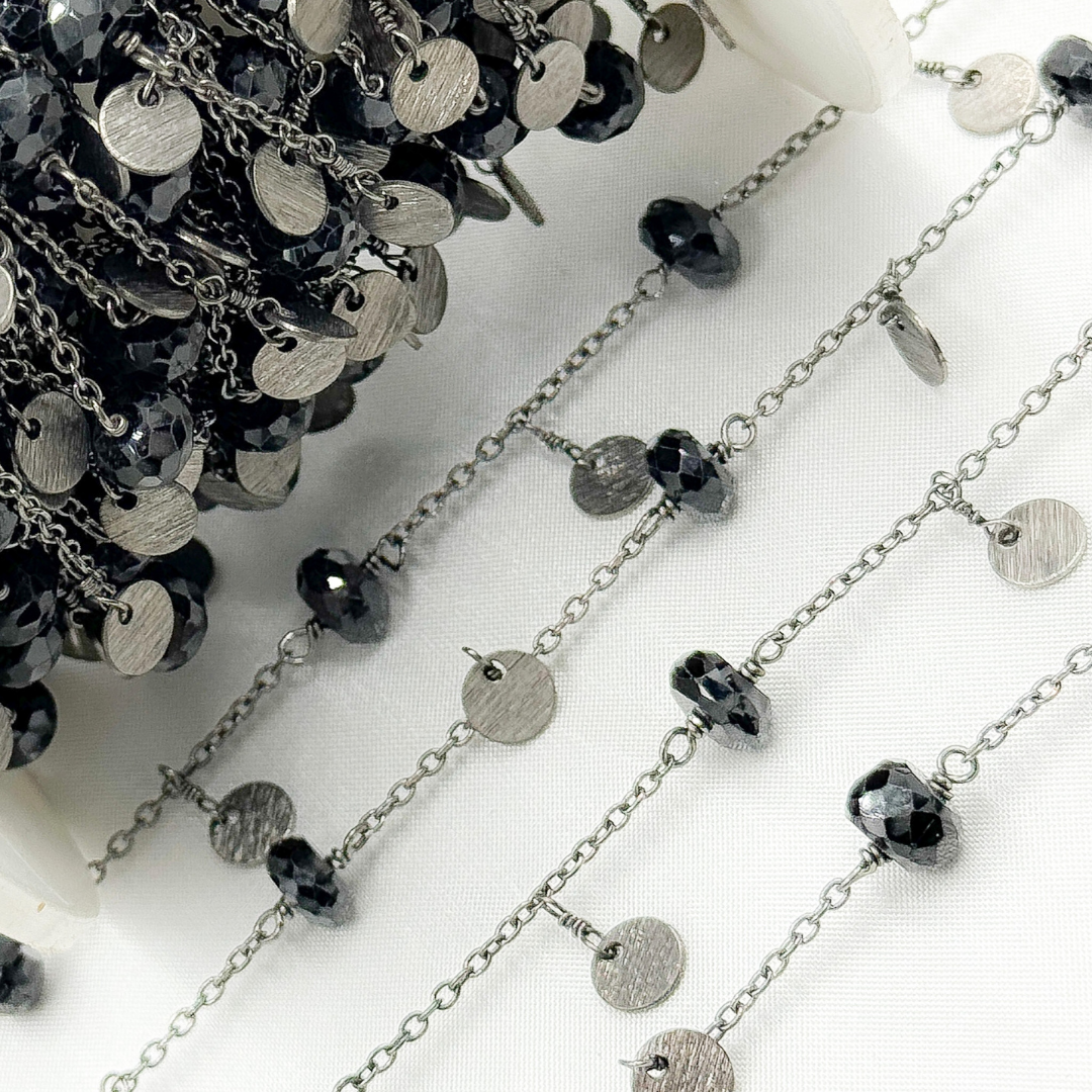 Black Spinel and Dangle Disc Oxidized Wire Chain. BSP35