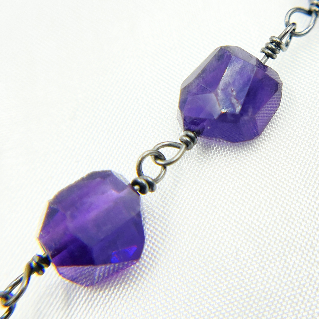Amethyst Organic Shape Oxidized Wire Chain. AME25