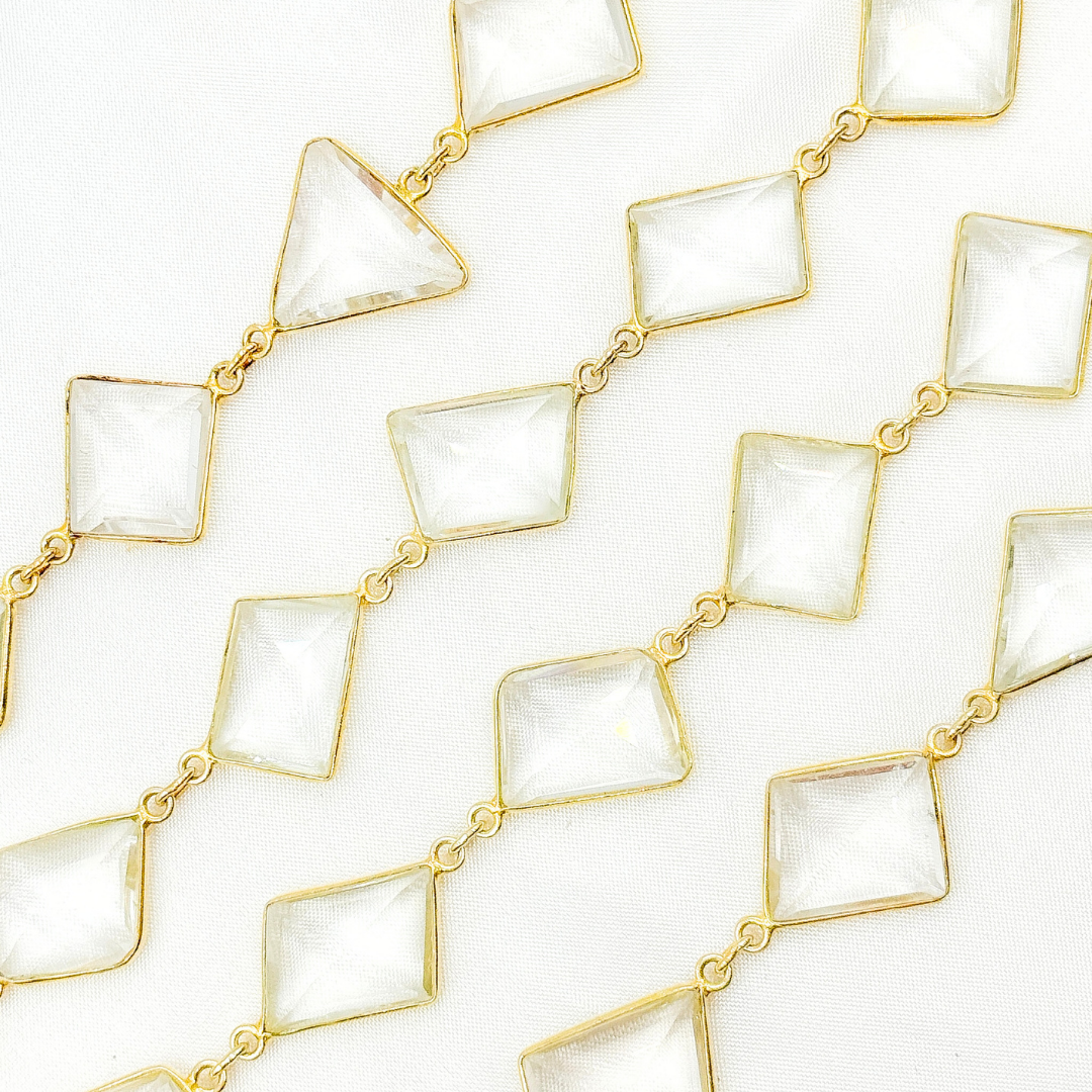 Crystal Rectangular Shape Bezel Gold Plated Wire Chain. CR8